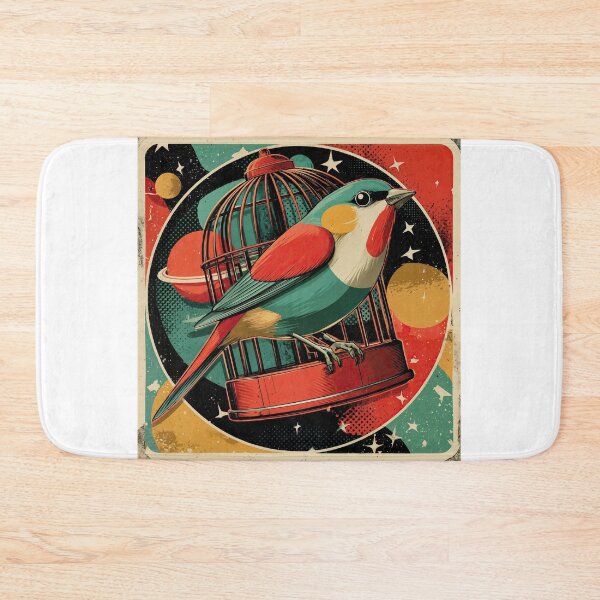 Item preview, Cosmic Aviary: Retro Bird in a Surreal Space Cage designed and sold by ForeverPrintsOK.