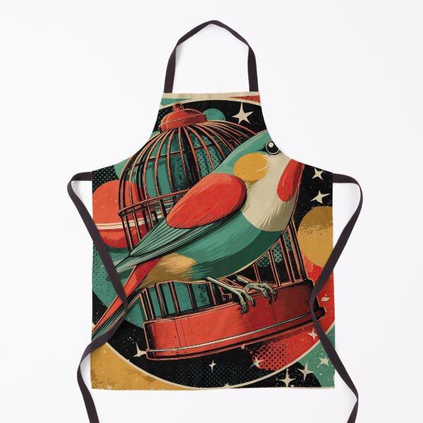 Item preview, Cosmic Aviary: Retro Bird in a Surreal Space Cage designed and sold by ForeverPrintsOK.
