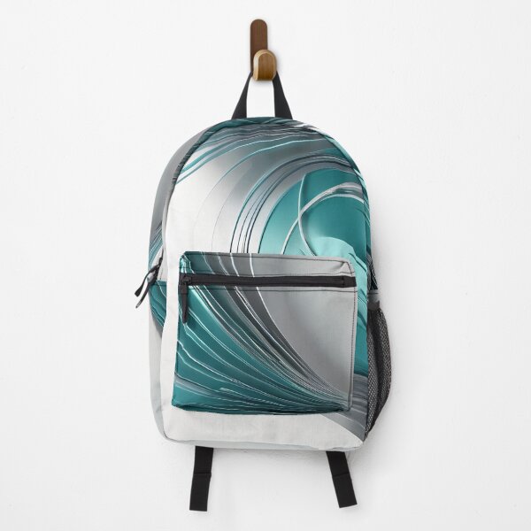 Item preview, Elegant Teal and Silver Abstract Wave – Luxury 3D Metallic Flowing Curves designed and sold by iiwart.