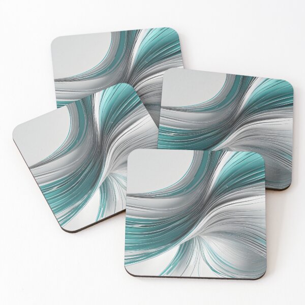 Item preview, Elegant Teal and Silver Abstract Wave – Luxury 3D Metallic Flowing Curves designed and sold by iiwart.
