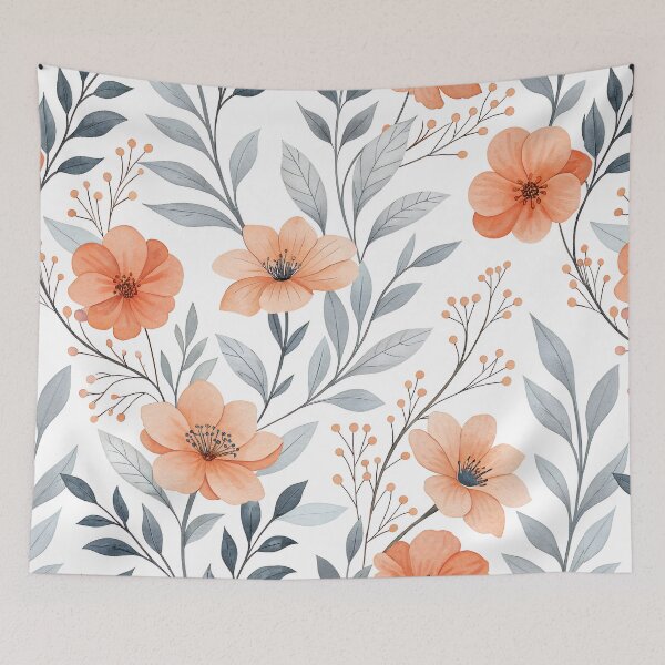 Item preview, Seamless Orange and Gray Floral Pattern – Modern Botanical Watercolor Design designed and sold by VividOrganica.