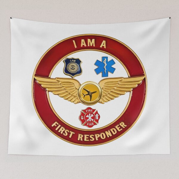 Item preview, I Am a First Responder – Flight Attendant Gold Wings with Red Ring designed and sold by EZNummus.