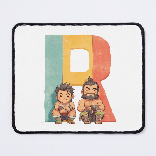 Item preview, Two Cute Strong Men Sitting in Front of Giant Letter R Illustration designed and sold by JunsH.
