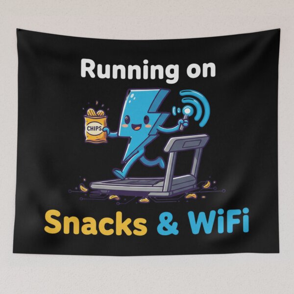Item preview, Running on Snacks and WiFi Logo designed and sold by Silent Watch Threads..