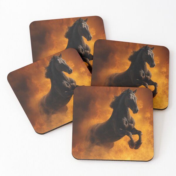 Item preview, A powerful black horse rearing up amid swirling smoke and blazing fire, creating a dramatic and intense atmosphere designed and sold by Julia Shepeleva.