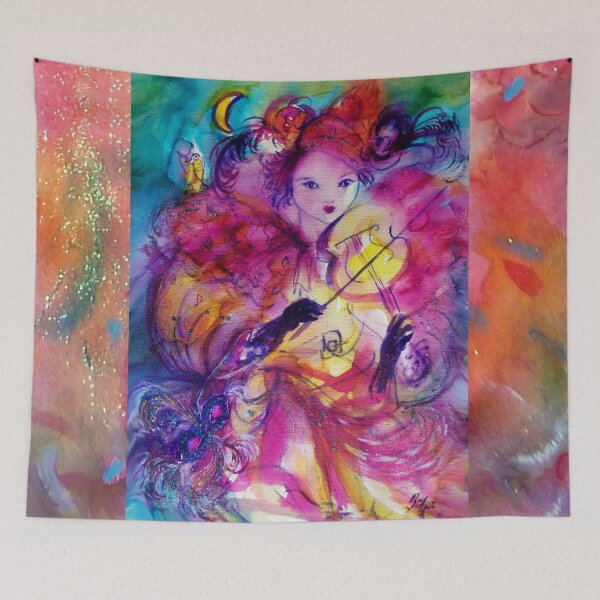 Item preview, MASQUERADE NIGHT VIOLINIST WITH OWL Carnival Musician in Pink Costume designed and sold by BulganLumini.