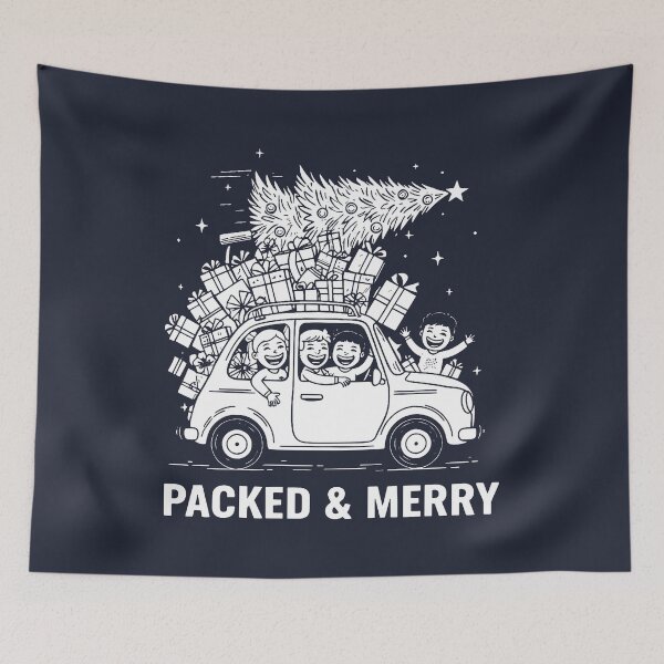 Item preview, Family Driving a Small Car with Christmas Tree and Presents designed and sold by SplashTastic.