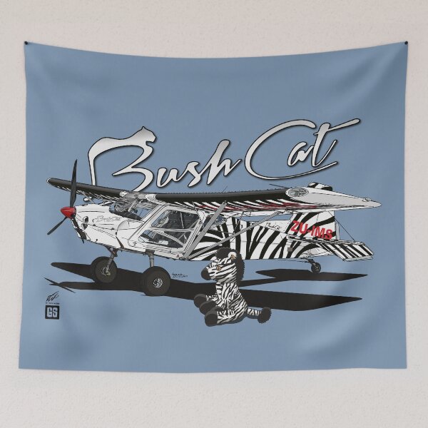 Item preview, Bush Cat "Zebra" with Mascot Aviation Illustration designed and sold by GeraldSmithArt.