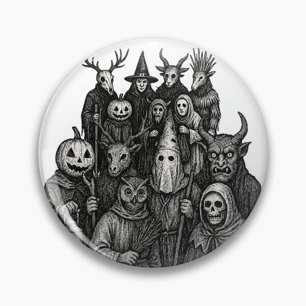 Item preview, A gang of terrifying Samhain mummers. Halloween. Black and white design. B/W. designed and sold by Sira y El Loco.