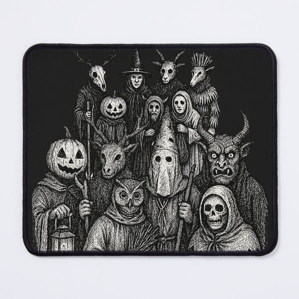Item preview, A gang of terrifying Samhain mummers. Halloween. Black and white design. B/W. designed and sold by Sira y El Loco.