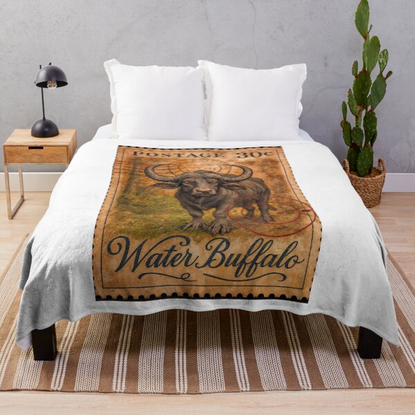 Aperçu de l'œuvre Timbre vintage représentant un buffle d'eau – Emblème rustique pour collectionneur d'animaux sauvages créée et vendue par ForeverPrintsOK.