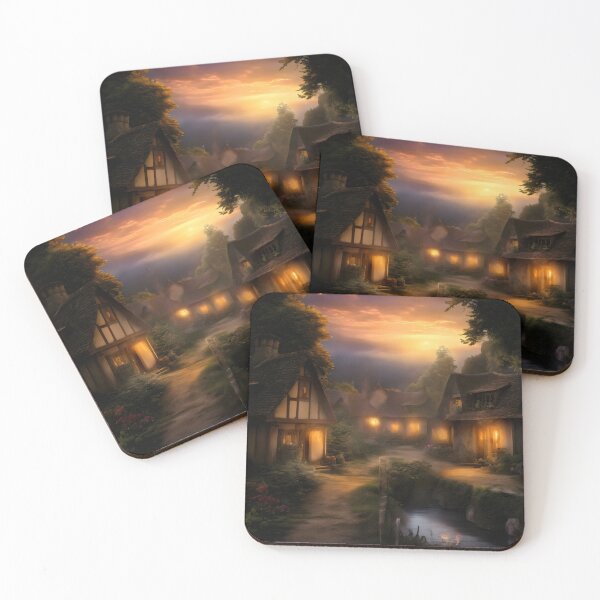 Item preview, Cozy Cottagecore Village at Sunset - Enchanting Fairytale Hamlet designed and sold by Luminari Creations.
