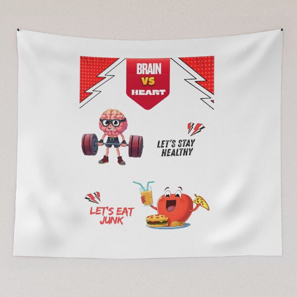Item preview, "Brain vs Heart – Eat Healthy vs Eat Junk" designed and sold by Red White Blue Studio.