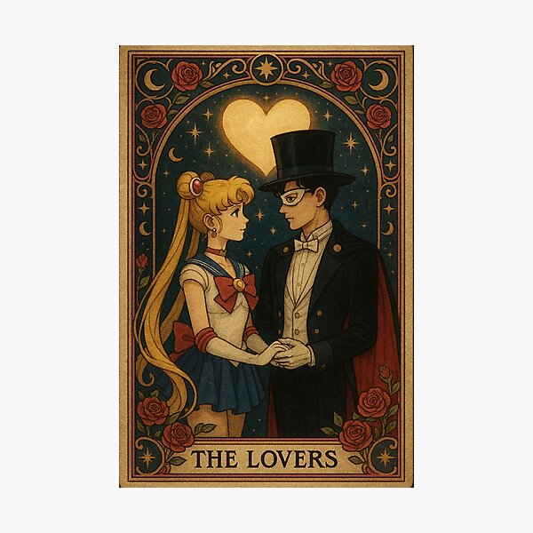 Artikelvorschau, Sailor Moon & Tuxedo Mask – Die Liebenden-Tarotkarte entworfen und verkauft von MaBakerArt.