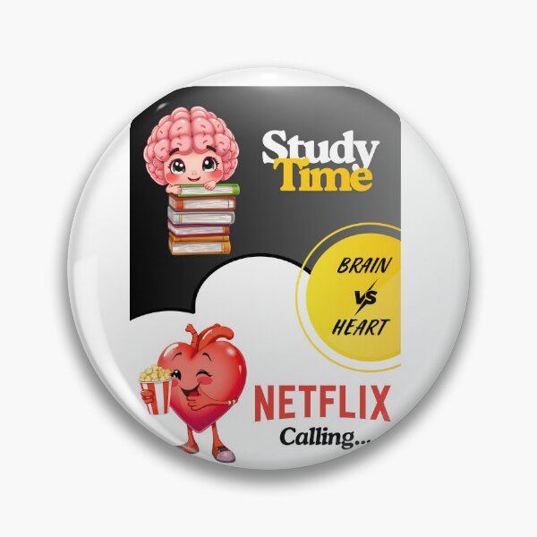 Item preview, "Brain vs Heart – Study Time vs Netflix Calling" designed and sold by Red White Blue Studio.