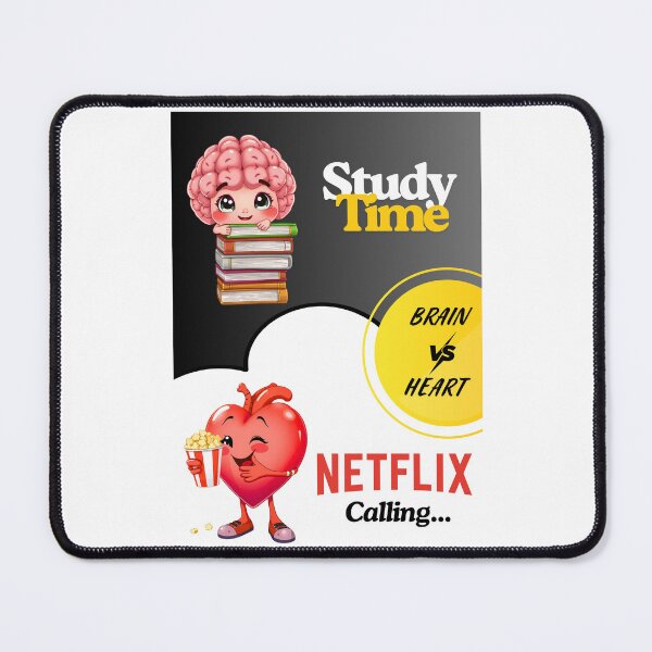Item preview, "Brain vs Heart – Study Time vs Netflix Calling" designed and sold by Red White Blue Studio.
