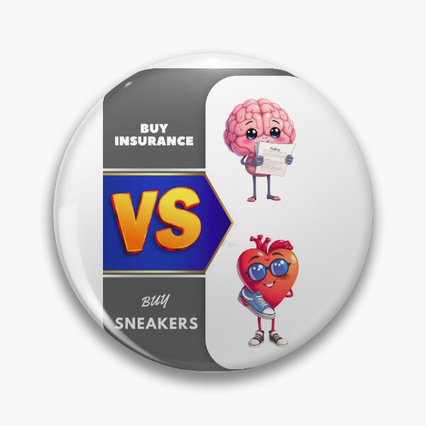 Item preview, "Brain vs Heart – Buy Insurance vs Buy Sneakers" designed and sold by Red White Blue Studio.