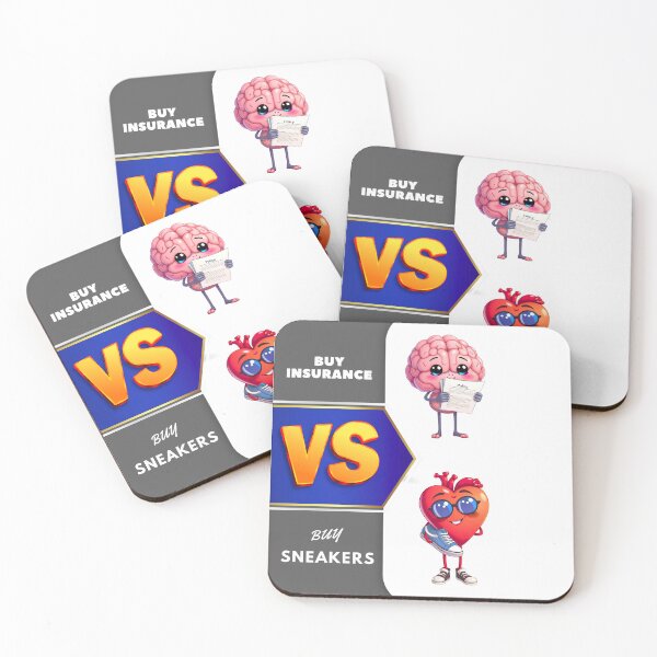 Item preview, "Brain vs Heart – Buy Insurance vs Buy Sneakers" designed and sold by Red White Blue Studio.