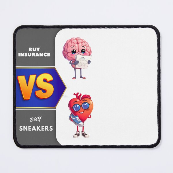 Item preview, "Brain vs Heart – Buy Insurance vs Buy Sneakers" designed and sold by Red White Blue Studio.