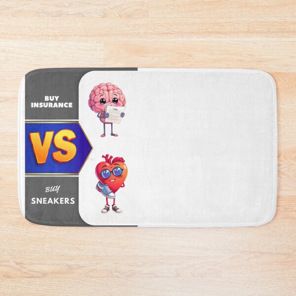 Item preview, "Brain vs Heart – Buy Insurance vs Buy Sneakers" designed and sold by Red White Blue Studio.