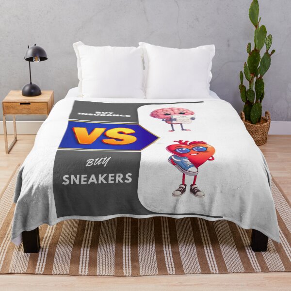 Item preview, "Brain vs Heart – Buy Insurance vs Buy Sneakers" designed and sold by Red White Blue Studio.