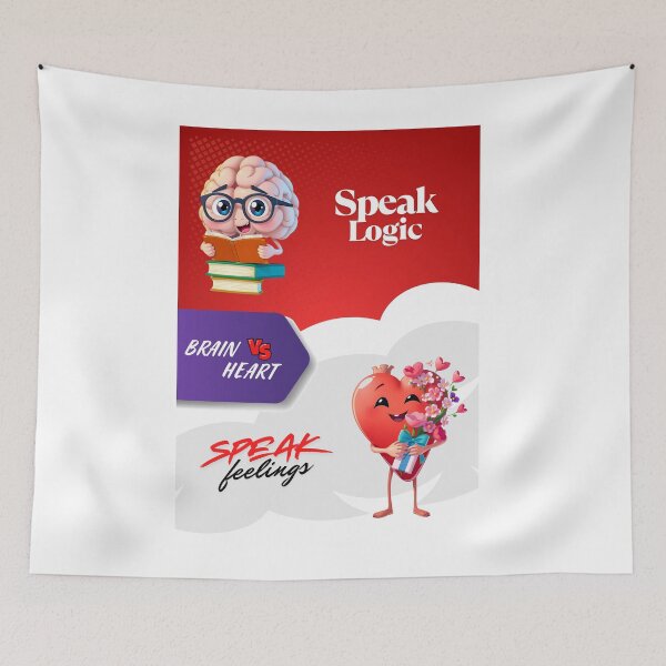 Item preview, "Brain vs Heart – Speak Logic vs Speak Feelings" designed and sold by Red White Blue Studio.