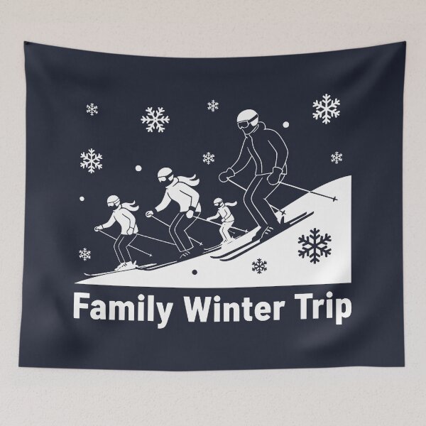 Item preview, Family of Four Skiing Downhill Together in Winter designed and sold by SplashTastic.