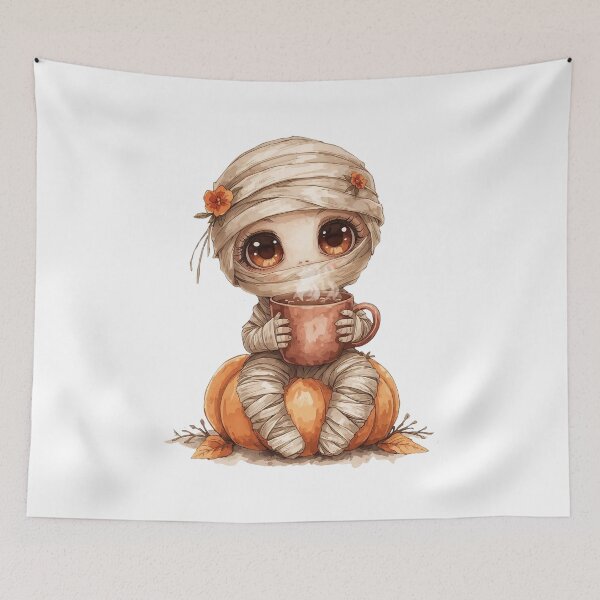 Item preview, Halloween skeleton mummy drinking coffee - pumpkin skull spooky design  designed and sold by cocomelon168.