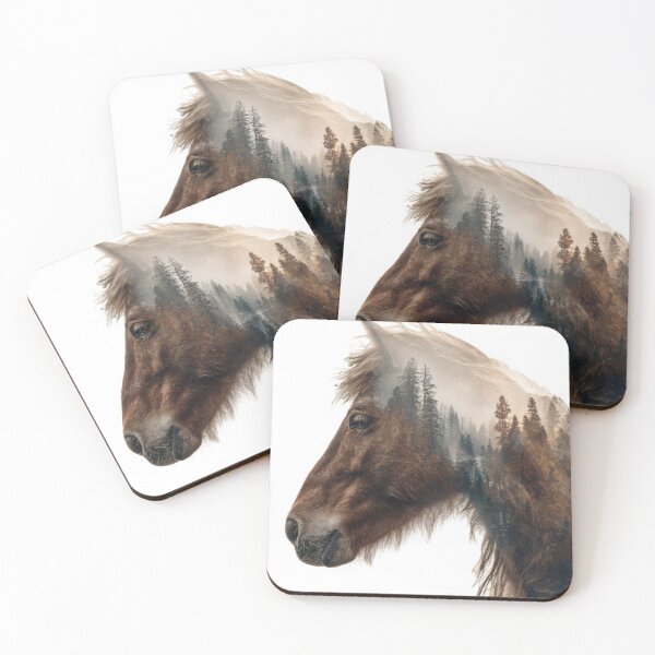 Item preview, A creative double exposure image featuring the profile of a horse, with a scenic landscape designed and sold by Julia Shepeleva.