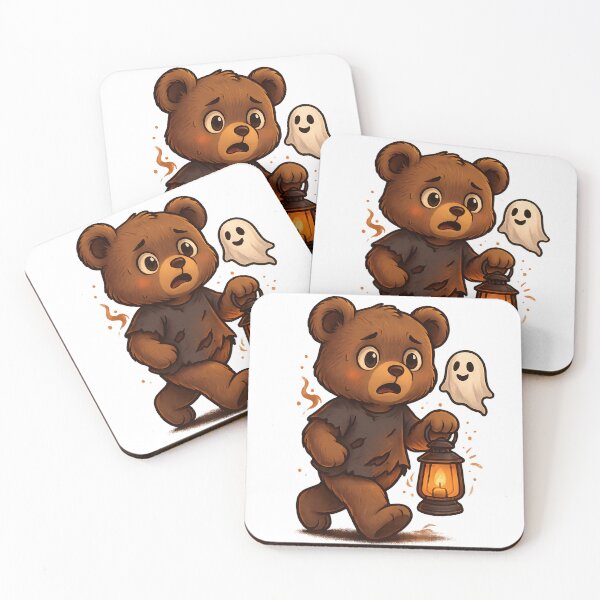 Item preview, Cute Halloween Bear with Lantern and Ghost – Spooky Kawaii Illustration designed and sold by Minimochi Art.