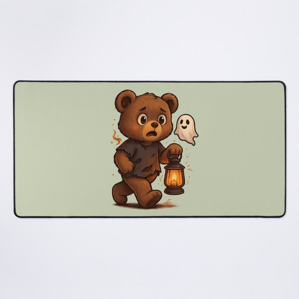 Item preview, Cute Halloween Bear with Lantern and Ghost – Spooky Kawaii Illustration designed and sold by Minimochi Art.
