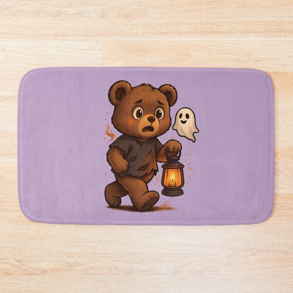Item preview, Cute Halloween Bear with Lantern and Ghost – Spooky Kawaii Illustration designed and sold by Minimochi Art.