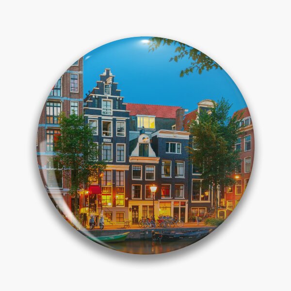 Item preview, Amsterdam Canal With Dutch Houses at Night designed and sold by Aptine.