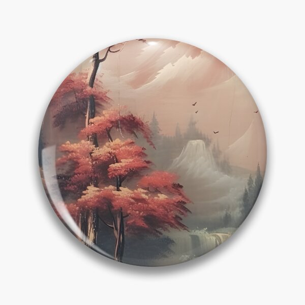 Item preview, Vintage Mountain River Landscape, Rustic River Landscape Painting, Mountain Art Print, Nature Decor, Forest Trees Print, Orange Landscape designed and sold by SavageVision.