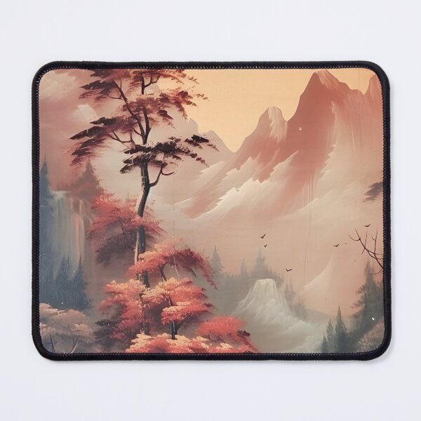 Item preview, Vintage Mountain River Landscape, Rustic River Landscape Painting, Mountain Art Print, Nature Decor, Forest Trees Print, Orange Landscape designed and sold by SavageVision.