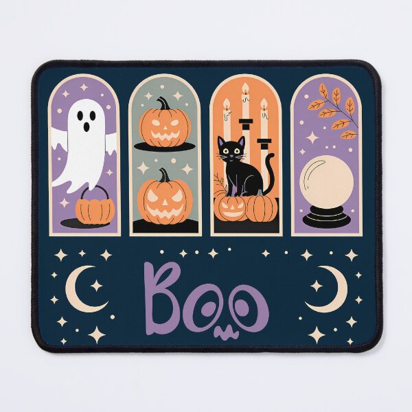 Item preview, Spooky Halloween Pattern Ghost Pumpkin Cat And Crystal Ball designed and sold by KateLeap.