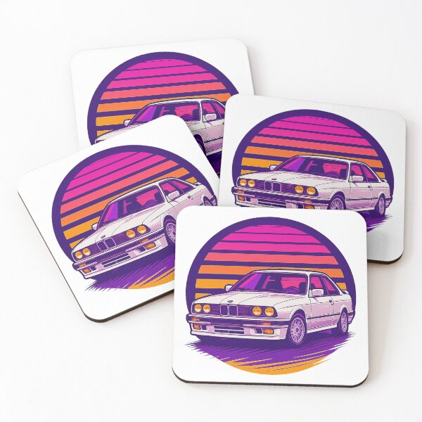 Artikelvorschau, Weißes Coupé – Weiße Retro-Synthwave-Automobilillustration im 80er-Jahre-Stil entworfen und verkauft von fjurcev.