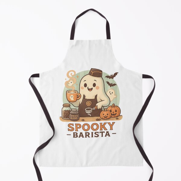 Item preview, Spooky Barista – Cute Coffee‑Loving Ghost with Pumpkins and Bats designed and sold by VibeOasis.