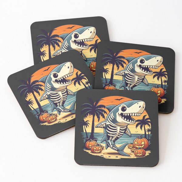 Item preview, Skeleton Shark – Funny Cartoon Shark in Skeleton Costume, Retro Halloween Sunset designed and sold by ColorSplash123.