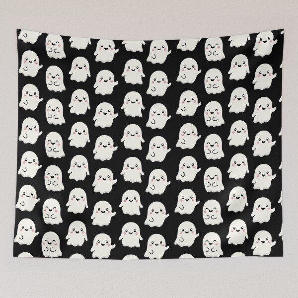 Item preview, Black Texture CUTE and Adorable GHOST waving happy Kawaii Halloween designed and sold by DibujandoPorfa.