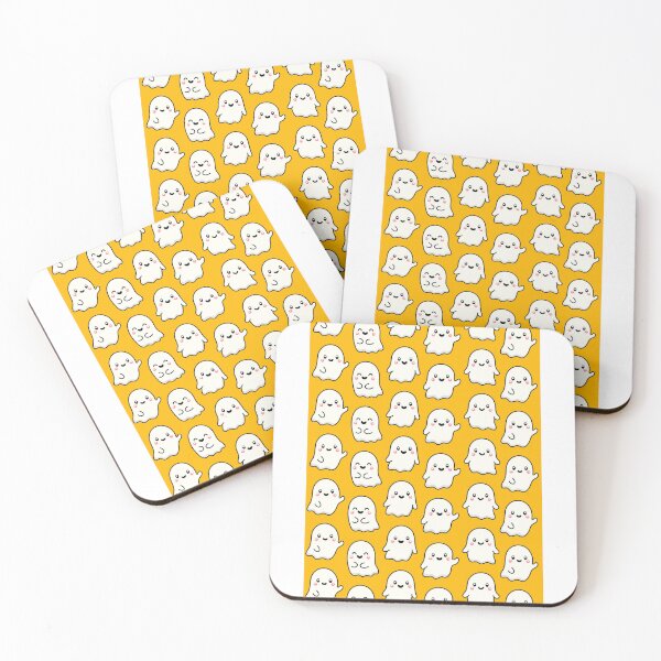 Item preview, Yellow Texture CUTE and Adorable GHOST waving Happy Halloween Kawaii designed and sold by DibujandoPorfa.