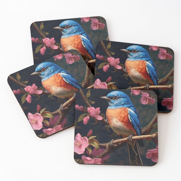 Item preview, Blue Bird Painting, Eastern Bluebird Artwork, Original Bird Wall Art, Blossom Cherry Artwork Floral, Colorful Bird Art, Floral Branch Art designed and sold by SavageVision.