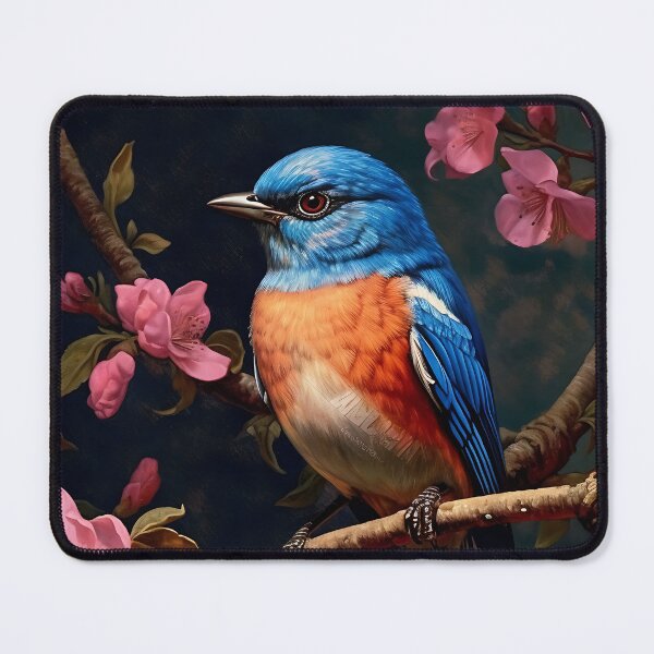 Item preview, Blue Bird Painting, Eastern Bluebird Artwork, Original Bird Wall Art, Blossom Cherry Artwork Floral, Colorful Bird Art, Floral Branch Art designed and sold by SavageVision.