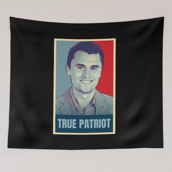 Item preview, TRUE PATRIOT: CHARLIE KIRK in Red and Blue - ON BLACK designed and sold by Holy Coast Threads (Formerly ChristianFlower).