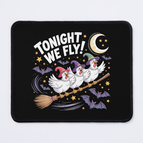 Item preview, Tonight We Fly Essential - Funny Witchy Halloween Chickens on Broomstick designed and sold by bimimagic.