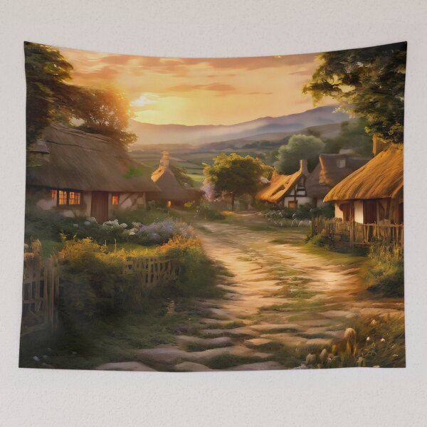 Item preview, English Countryside Dream - A Cobblestone Path Through a Thatched Roof Village designed and sold by Luminari Creations.