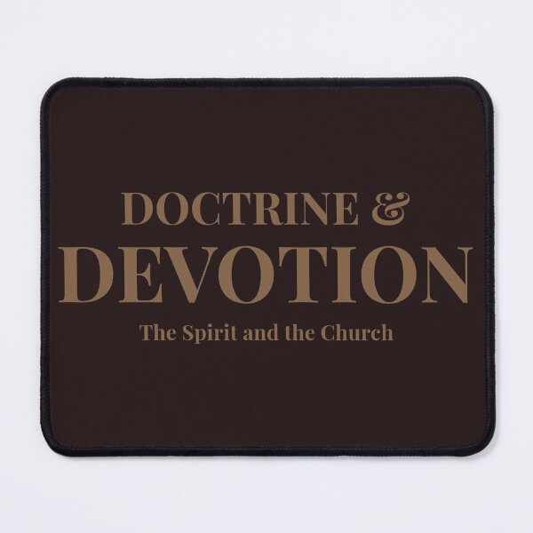 Item preview, “DOCTRINE & DEVOTION” in large, serif capital letters, set in warm brown against a deep black backdrop designed and sold by TheWORDZ.