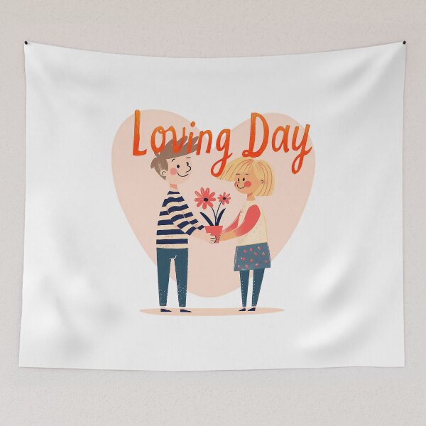 Item preview, Loving Day – Cute Couple Illustration with Flowers designed and sold by DesignArtist.ia.