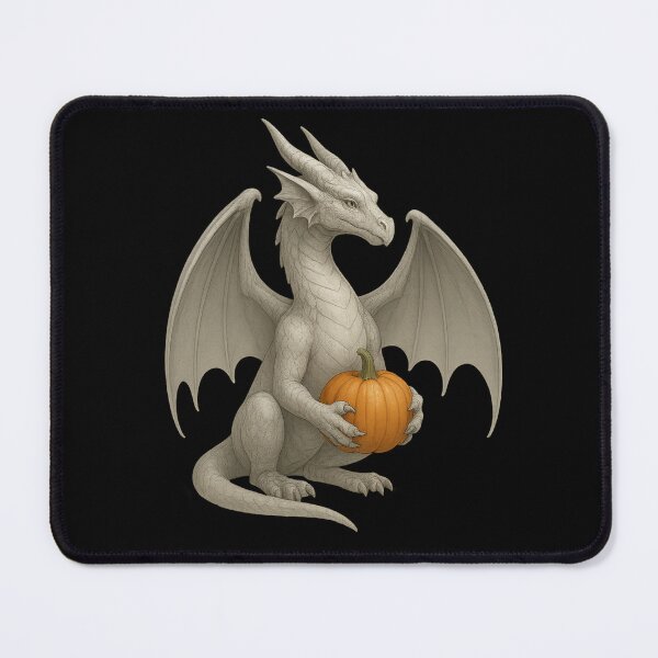 Item preview, Majestic White Dragon with Pumpkin – Fantasy Halloween Art designed and sold by Hatchling Hollow.