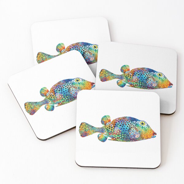 Item preview, Colorful Puffer Fish Art On White designed and sold by Sharon Cummings Art.